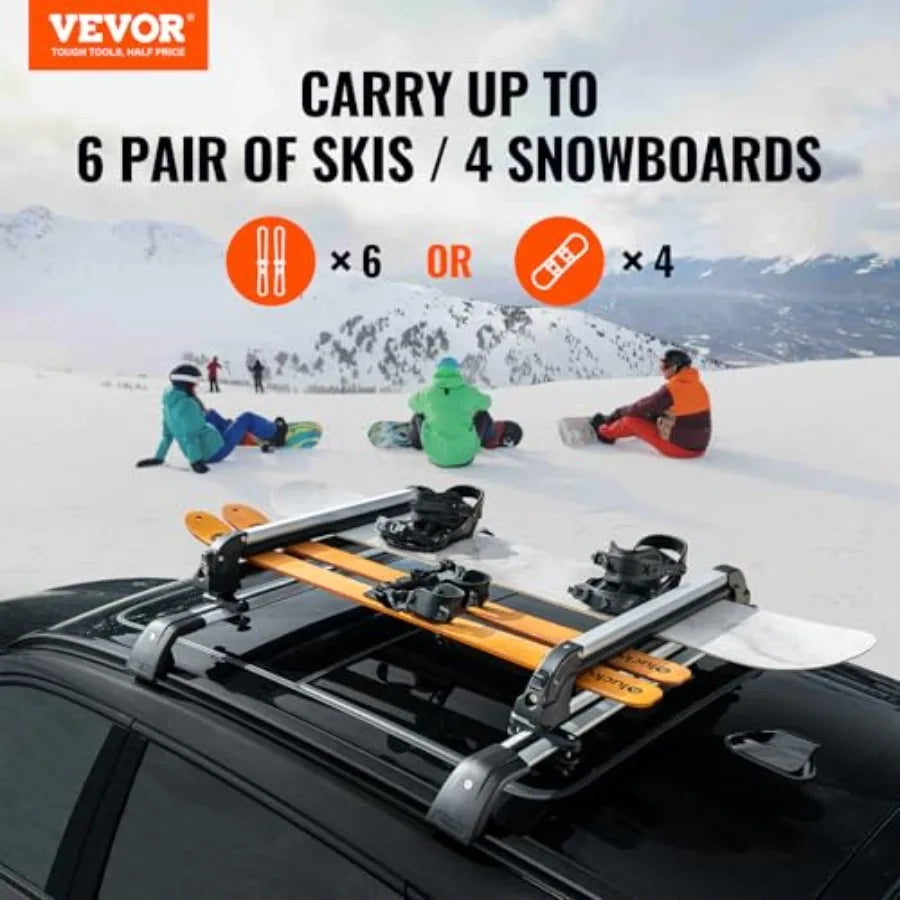 Universal Car Roof Rack Fit Most Crossbars Carry up to 6 Pairs of Skis or 4 Snowboards Aluminum Snowboard Ski Rack with Lock Ru
