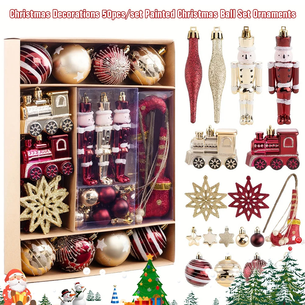50Pcs Christmas Ball Ornaments Set Shatterproof Red and Golden Xmas Tree Pendants Home Xmas Decoration for Family Gatherings