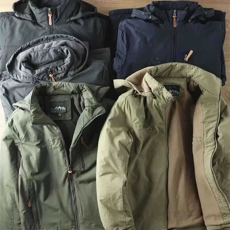 Casual Warm Tactical Large Size Jacket Autumn And Winter Padded And Thickened Outdoor Punching Jacket Solid Colour Men's