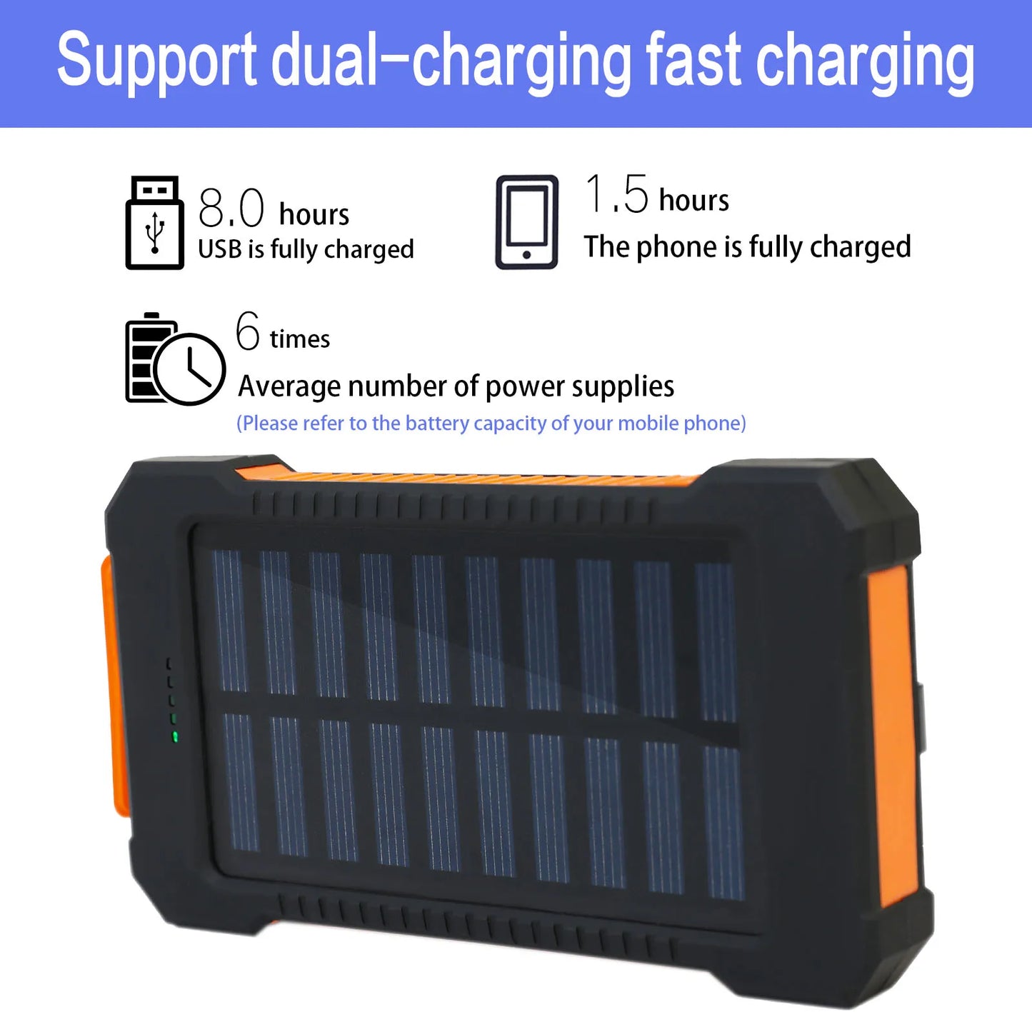 26800mAh Solar Power Bank Wireless Fast Charging 4 Wires PD18W Portable Waterproof with Flashlight For Outdoor iPhone Android