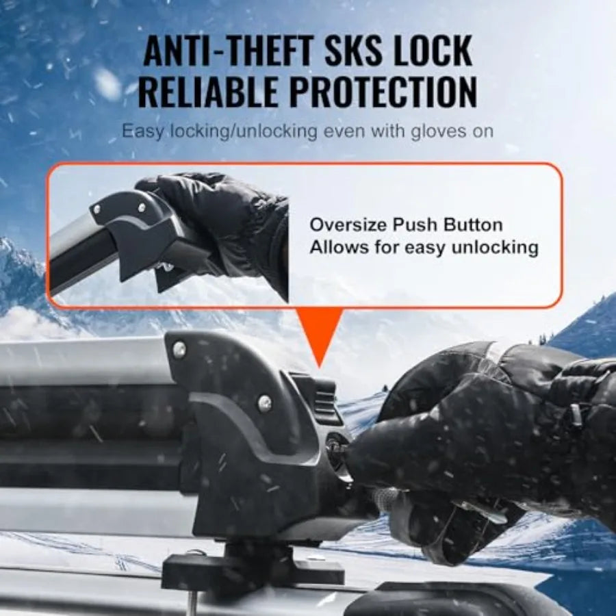 Universal Car Roof Rack Fit Most Crossbars Carry up to 6 Pairs of Skis or 4 Snowboards Aluminum Snowboard Ski Rack with Lock Ru