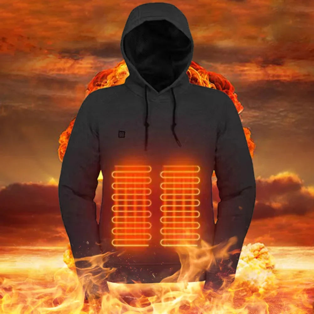 Men Women USB Heating Hoodies USB Rechargeable Long Sleeve Streetwear Loose Coats 3 Heat Levels for Camping Outdoor Work Fishing