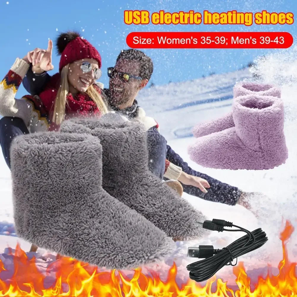 Winter USB Electric Heating Shoes for Women Men Rechargeable Washable Foot Warmer Couples Home Heated Slippers for Cold Weather
