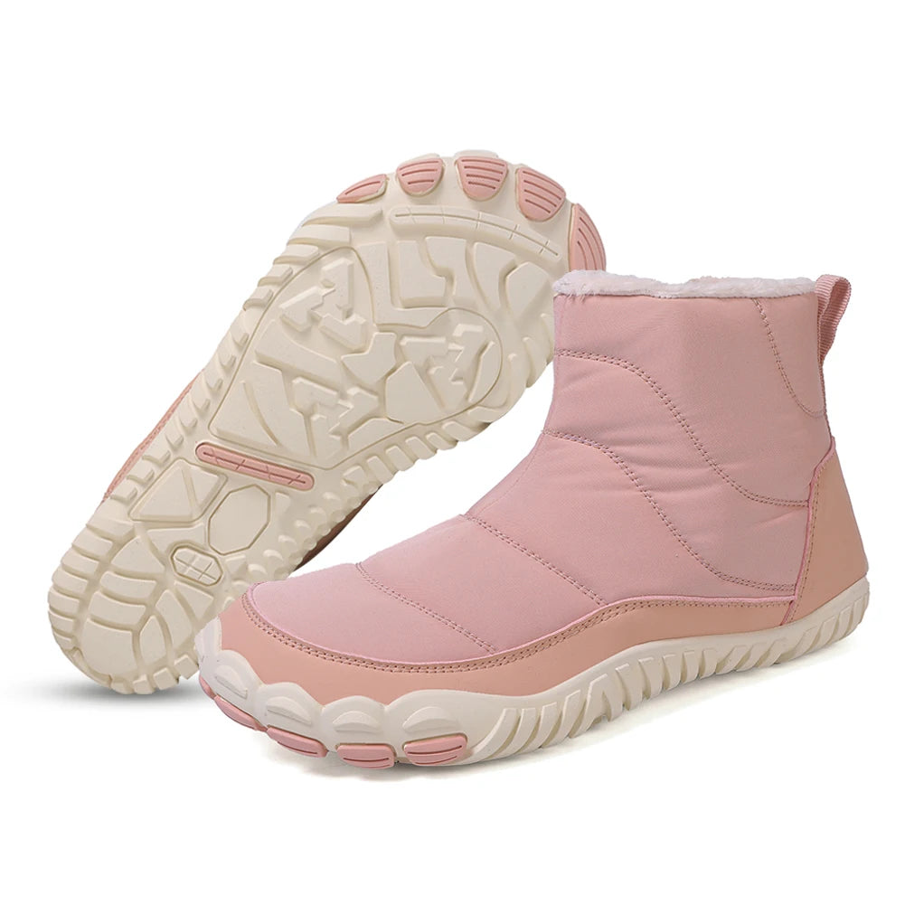 Winter Snow Boots Minimalist Barefoot Trainers Waterproof Casual Ankle Boots Zip Closure Trail Running Shoes for Hiking Climbing