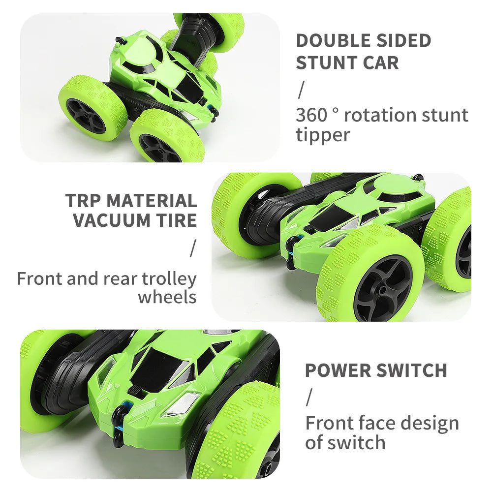 Stunt Car - Remote Controlled Car - Double sided Drive 360 degree Flip Rotating Car - Children's Favorite Toy Gift - Green Car