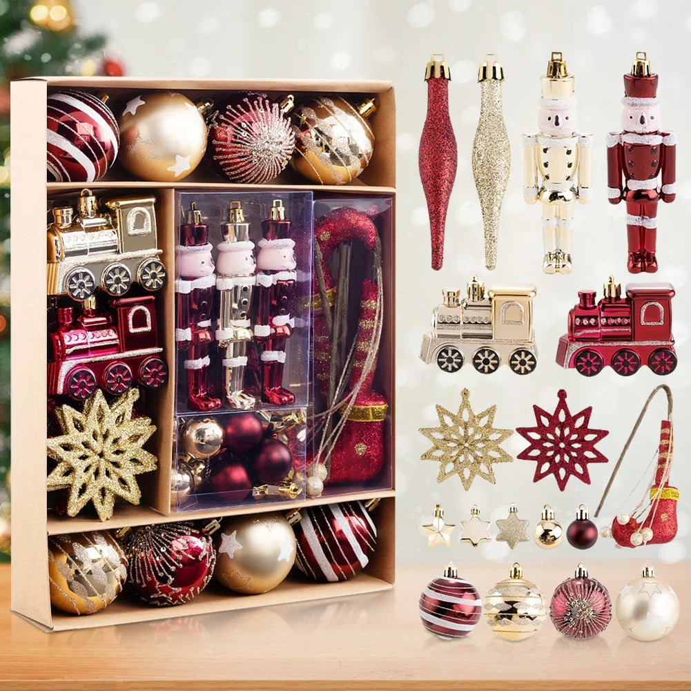 50Pcs Christmas Ball Ornaments Set Shatterproof Red and Golden Xmas Tree Pendants Home Xmas Decoration for Family Gatherings