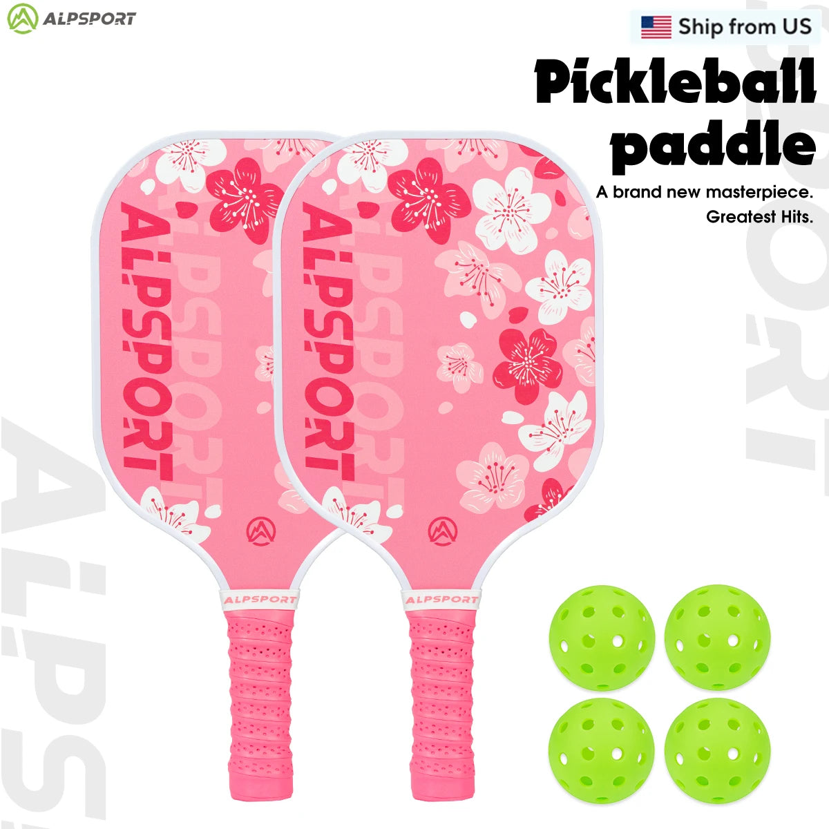 ALPSPORT SakuraUSAPA Pickleball Paddle Women's T700 Carbon Fiber Beginner-Friendly Pro Training Set Pink With 2 Free Balls