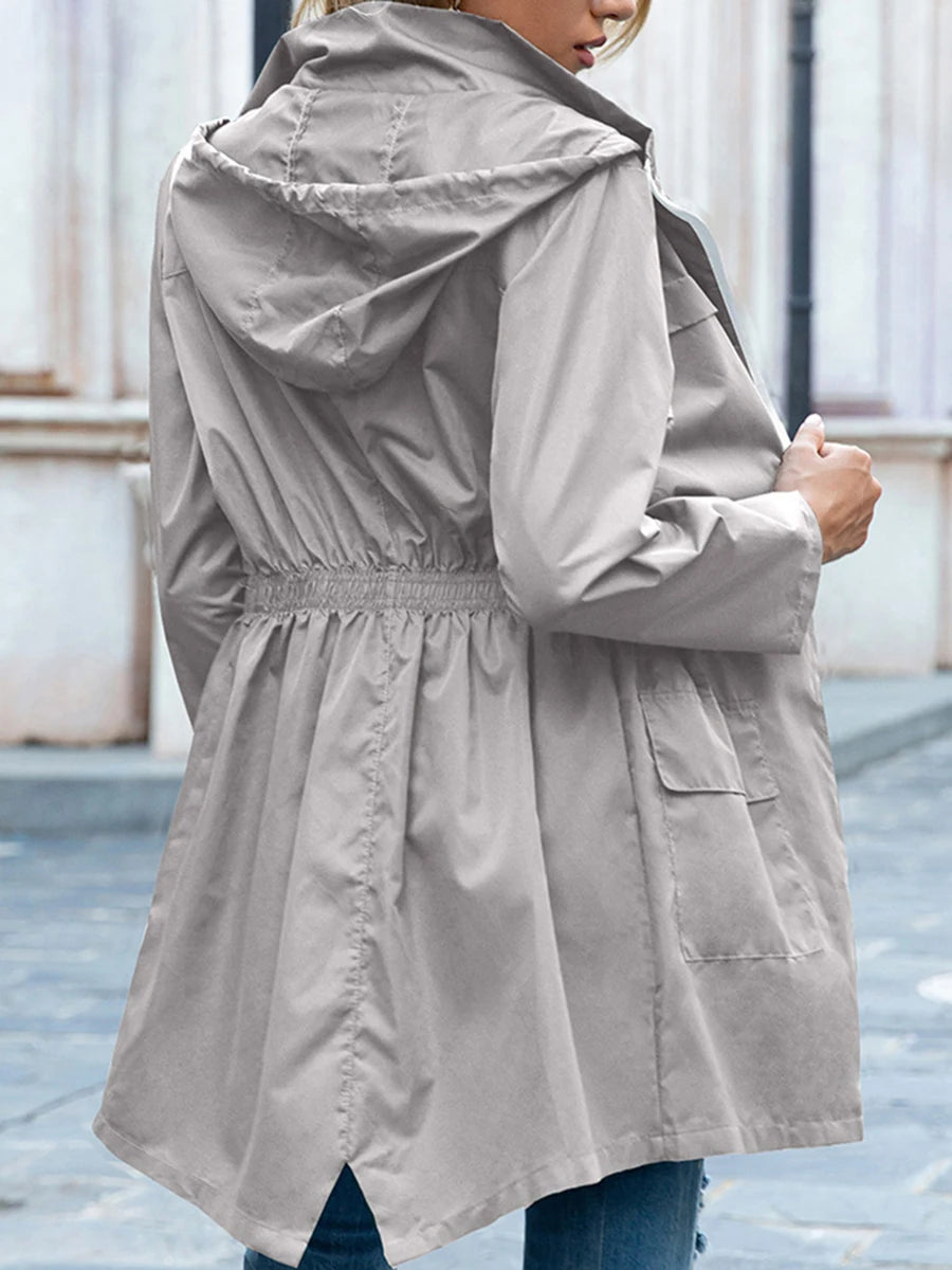 Women s Waterproof Hooded Lightweight Rain Jacket Outdoor Windproof Trench Coat Ladies Active Windbreaker with Pockets