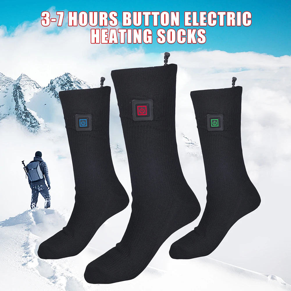 1Pair Winter Heated Socks Anti Slip Battery Powered Cold-Proof Skiing Sock Heating Warm Long Socks For Hiking Without battery