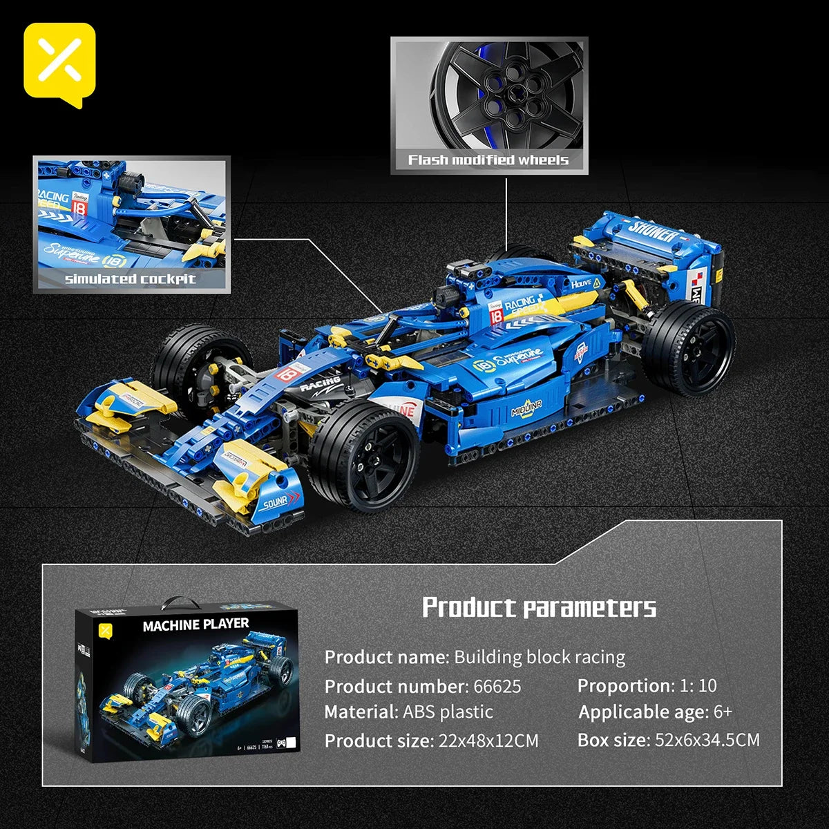 Kbox Blue F1 Formula Racing Car Building Block Model 1:10 Perfect Scale Collectible Block Toy Desktop Decoration