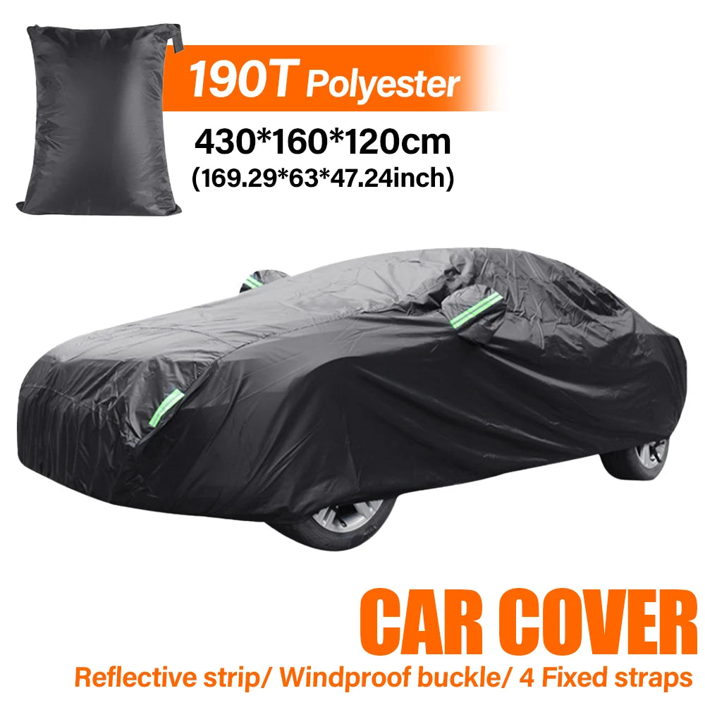 190T Thermal SUV Four-Door Full-Cover Car Cover Winter Snow and Frost Resistant Side Zipper Design Black Universal Fit