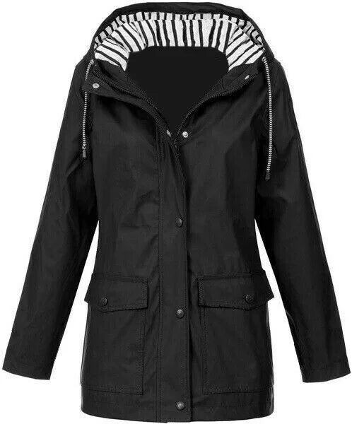 Waterproof Sunscreen Outdoor Sportswear Women'S Jacket Jacket Casual Hooded Long-Sleeved Loose Jacket Striped Plus Size Assault