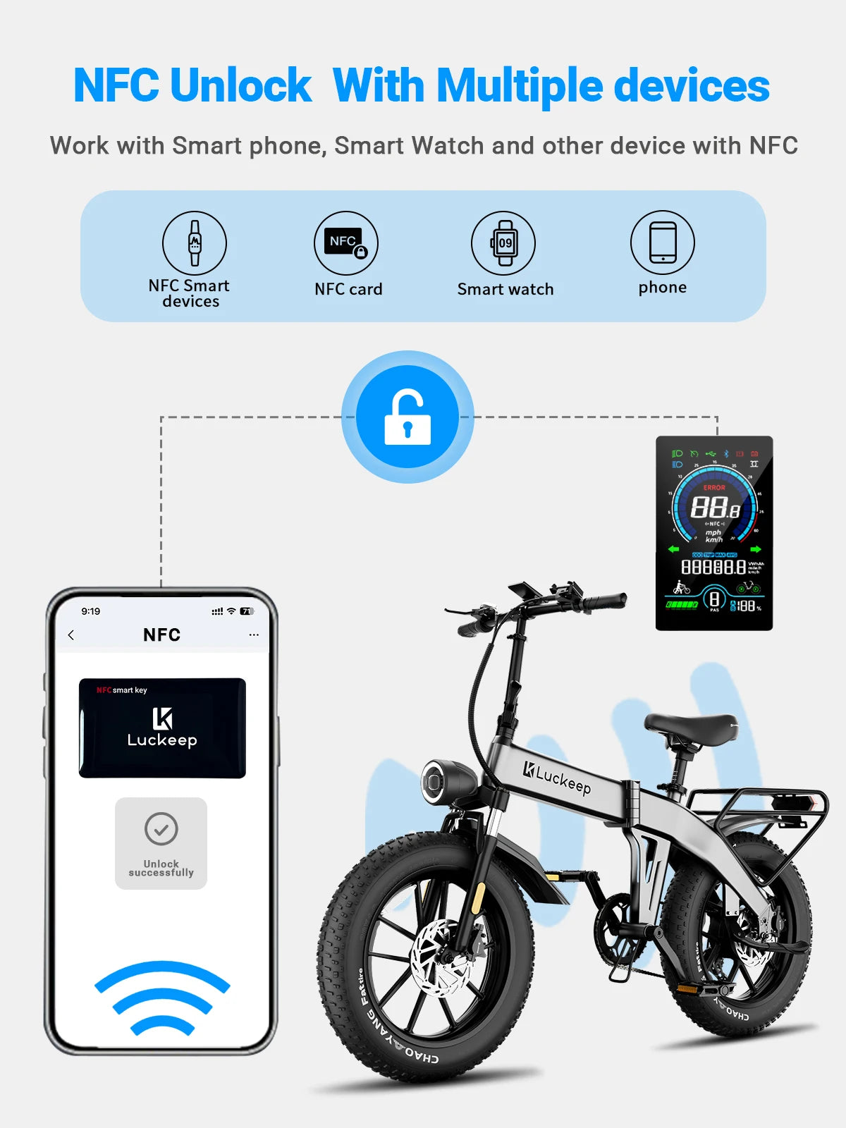 Luckeep X1 Folding Electric Bike for Adults 1500W Peak Motor,30 60 Miles,720WH Battery 20" x 4.0" Fat Tire Foldable Ebike