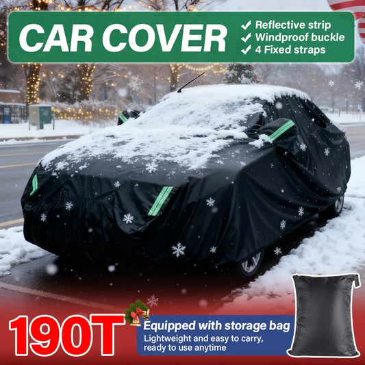 190T Thermal SUV Four-Door Full-Cover Car Cover Winter Snow and Frost Resistant Side Zipper Design Black Universal Fit