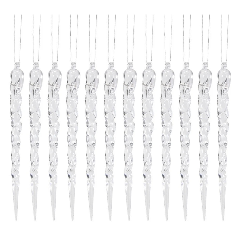12Pcs Christmas Simulation Icicle Pendants Transparent Icicles Decor Clear Crystal Twisted Icicle for New Year Winter Decoration