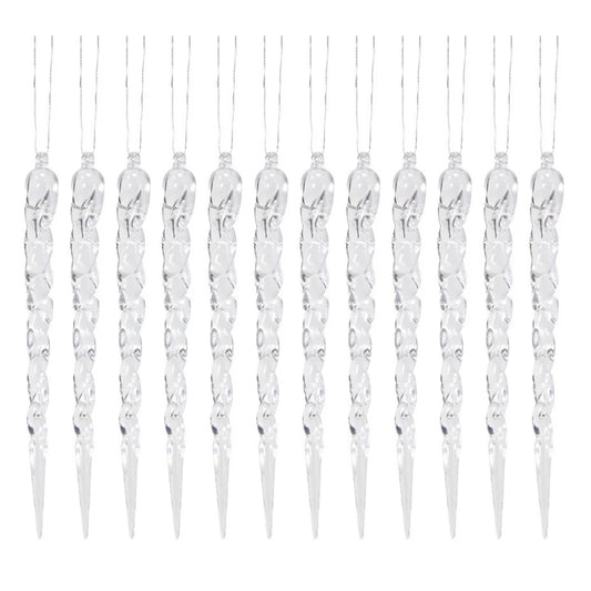 12Pcs Christmas Simulation Icicle Pendants Transparent Icicles Decor Clear Crystal Twisted Icicle for New Year Winter Decoration