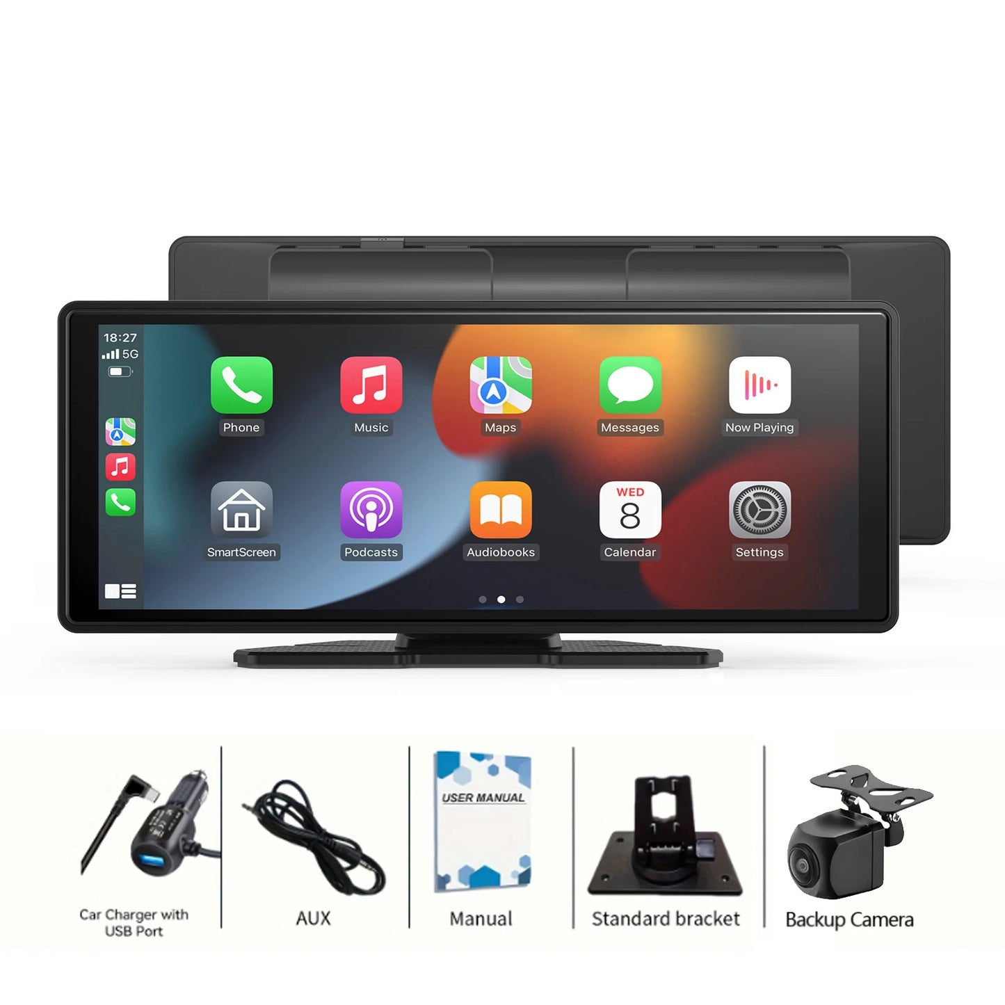 Pionray 10.26 inch Portable 4K Car DVR Wireless Carplay & Android Auto GPS Navigation Video Recorder Dashboard Dual Lens Wifi FM