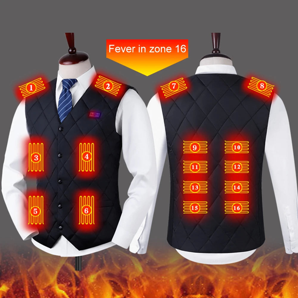 16 Places Zones Heated Vest 3 Gears Heated Vest Coat USB Charging Thermal Electric Heating Clothing Women Men for Camping Hiking