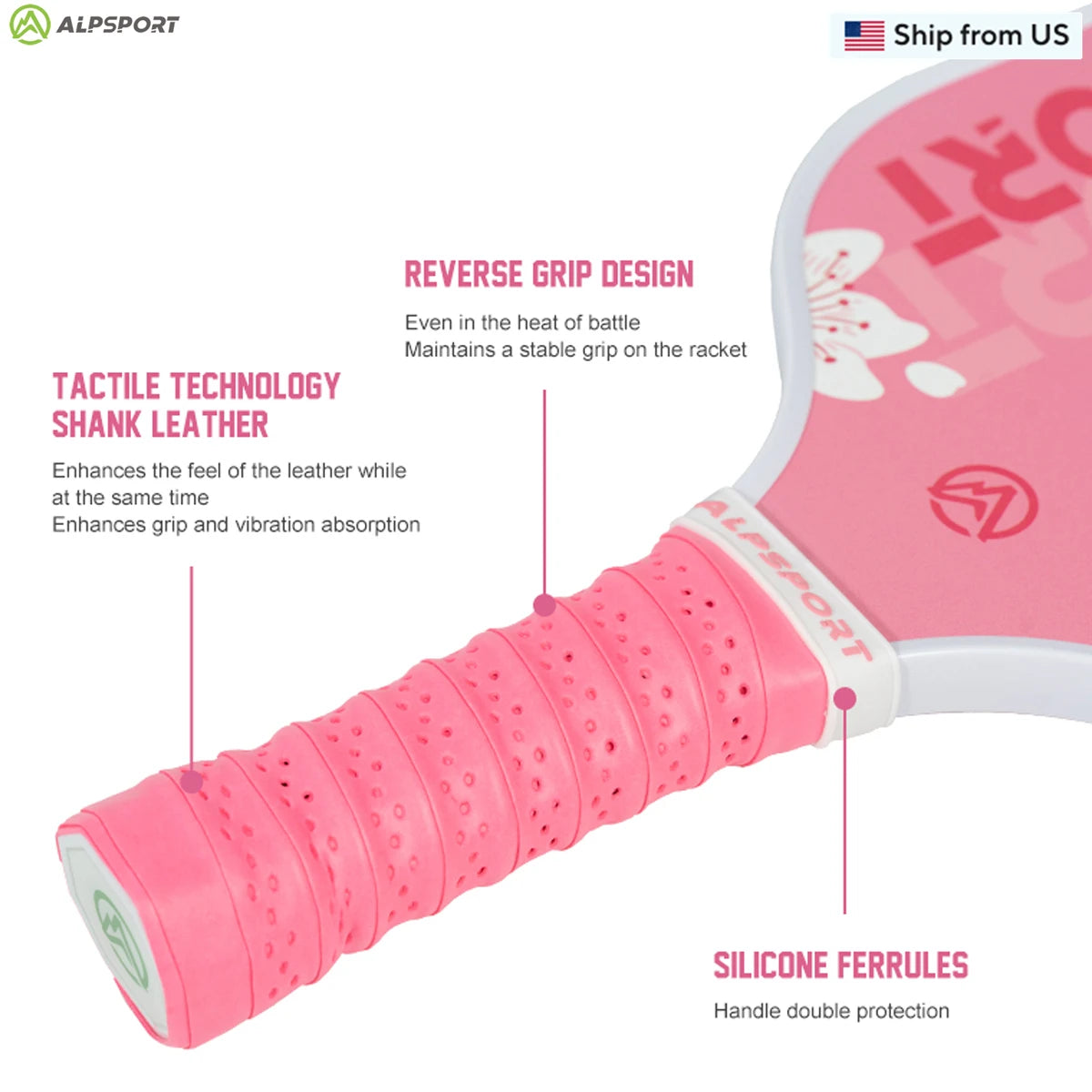 ALPSPORT SakuraUSAPA Pickleball Paddle Women's T700 Carbon Fiber Beginner-Friendly Pro Training Set Pink With 2 Free Balls