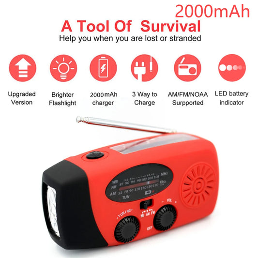 12000mAh Small Portable Radio Solar Panels Emergency Radio Survival with crank Multifunction rechargeable Flashlight Power Bank