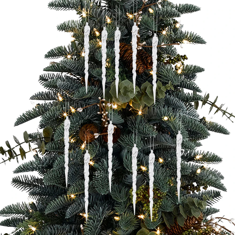 12Pcs Christmas Simulation Icicle Pendants Transparent Icicles Decor Clear Crystal Twisted Icicle for New Year Winter Decoration