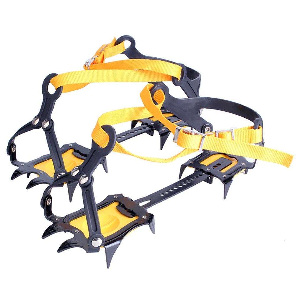 1 Pair New Mountaineering Cleats Stainless Steel 10 Teeth Bundled Crampons Anti-Slip with Carry Bag Adjustable for Men and Women