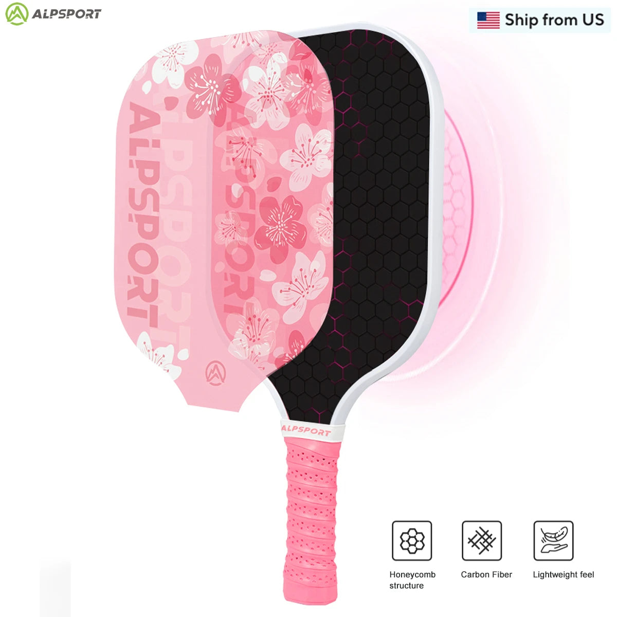 ALPSPORT SakuraUSAPA Pickleball Paddle Women's T700 Carbon Fiber Beginner-Friendly Pro Training Set Pink With 2 Free Balls