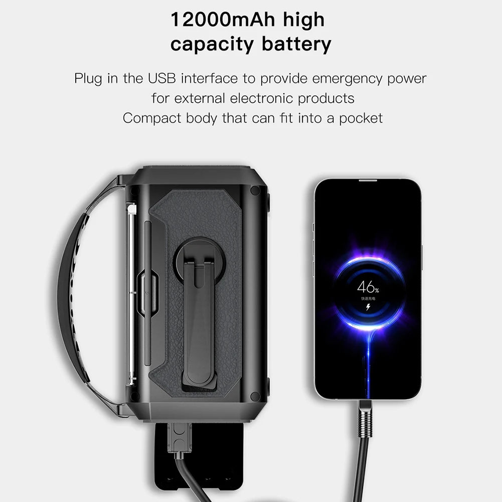 12000mAh Small Portable Radio Solar Panels Emergency Radio Survival with crank Multifunction rechargeable Flashlight Power Bank