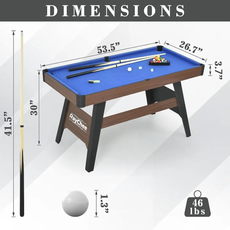 Pool Table, Portable Wooden Billiards Table for Kids, Indoor Pool Game Tables with 2 Cue Sticks, 16 Balls, Triangle, Chalk