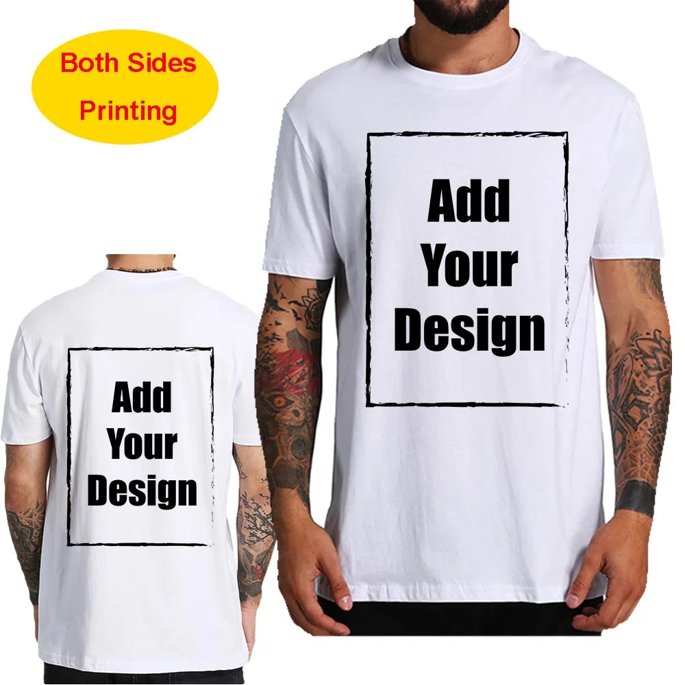 Custom T Shirt for Men Front Back Print Make Your Design Logo Text Gift Tshirt 100% Cotton Made in US