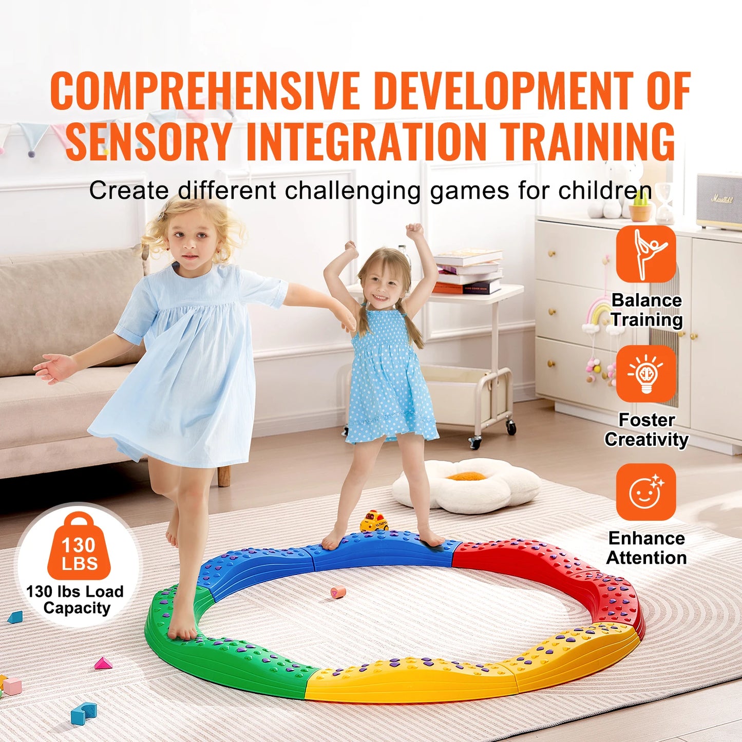 SucceBuy Kids Balance Beam Toddler Stepping Stones Boards Non-Slip Sensory Training Montessori Toys for 2-6 Children's Gift