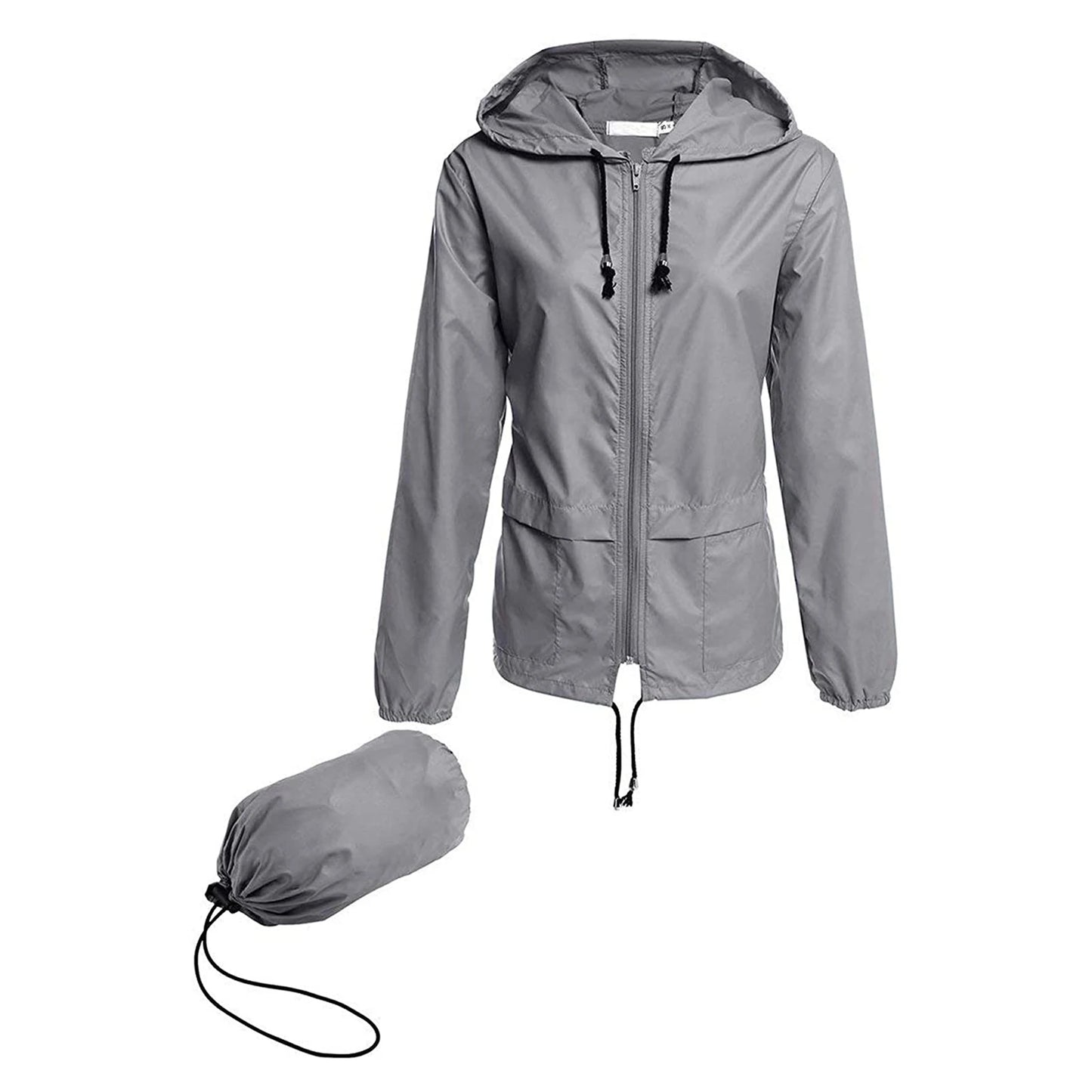 Women Lightweight Packable Raincoat Waterproof Hooded Windbreaker with Adjustable Drawstring and Zipper Pockets for Outdoor