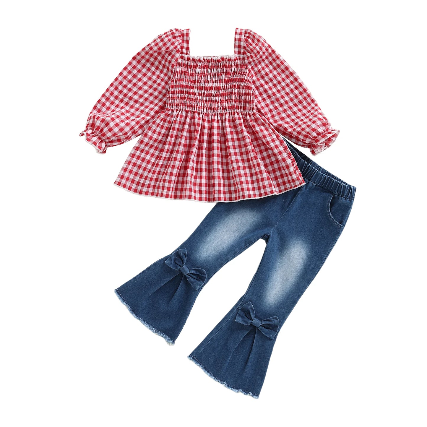 Girls 2-Piece Winter Outfits Long Sleeve Floral Print Ruffle Tops Skinny Jeans Set Children Clothing Fashion Wear