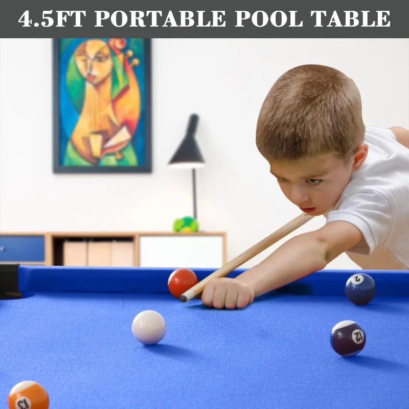 Pool Table, Portable Wooden Billiards Table for Kids, Indoor Pool Game Tables with 2 Cue Sticks, 16 Balls, Triangle, Chalk