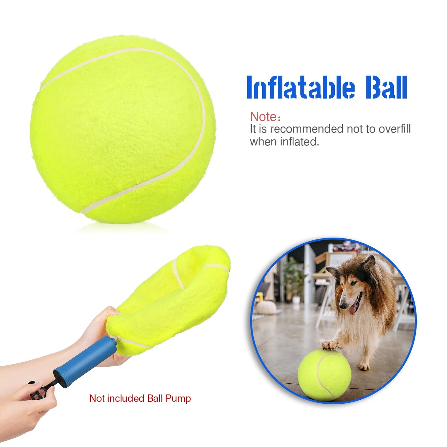 9.5'' Oversize  Inflatable Tennis Ball Giant Tennis Ballswith Pump Dog Toy Balls for Pets Dogs Cats Fun Signature Children Adult