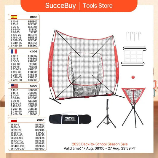 SucceBuy 7ft x 7ft Portable Baseball Softball Practice Training Net for Hitting Catching Pitching with Carry Bag Ball Collector