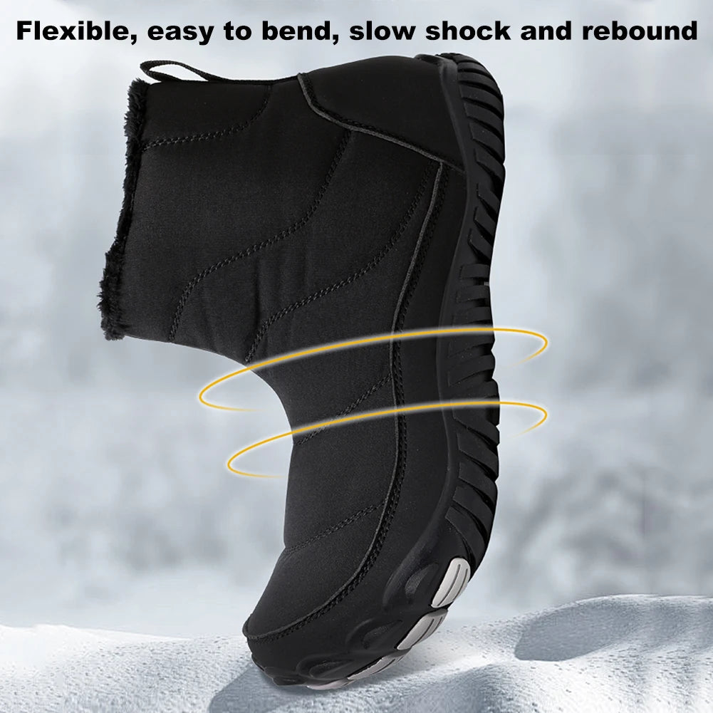 Winter Snow Boots Minimalist Barefoot Trainers Waterproof Casual Ankle Boots Zip Closure Trail Running Shoes for Hiking Climbing