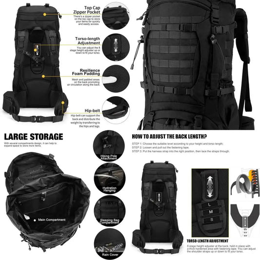 Mardingtop 70L Internal Frame Backpack for Camping,Hiking,Travel,Tactical Backpack with Rain Cover