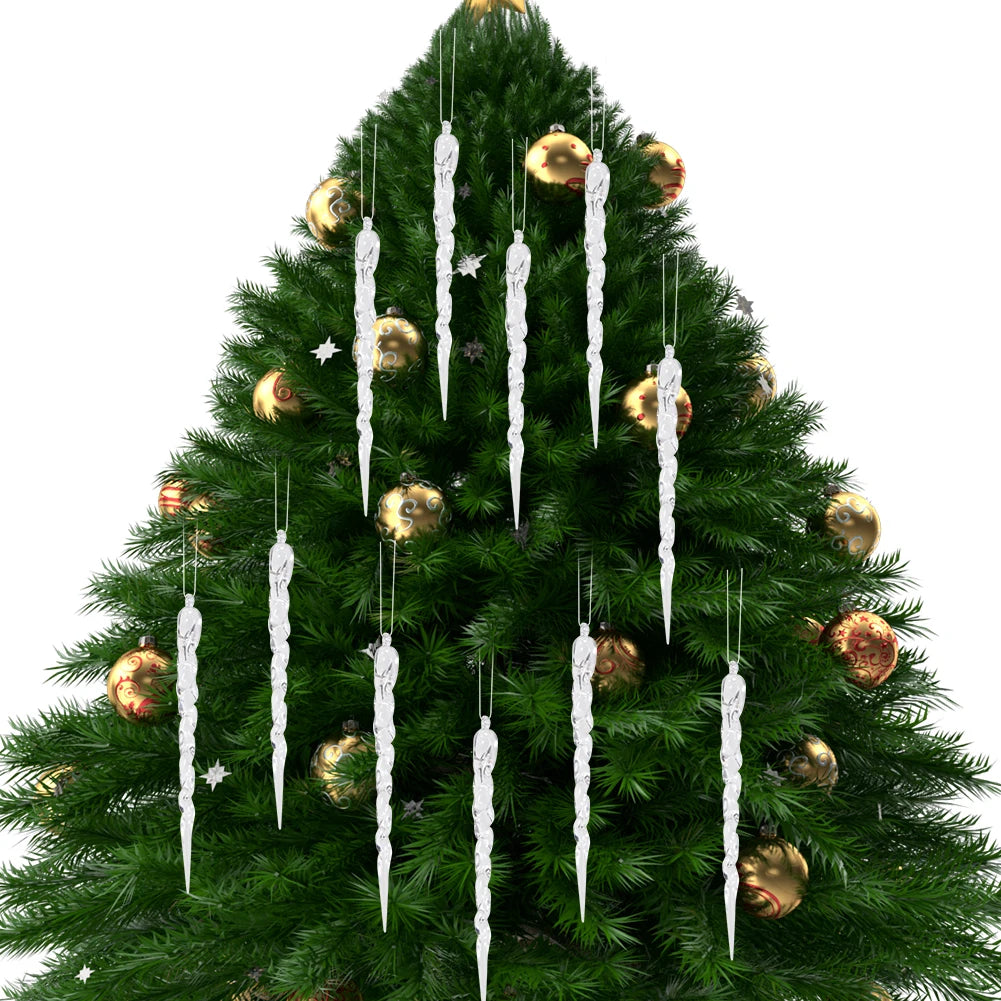 12Pcs Christmas Simulation Icicle Pendants Transparent Icicles Decor Clear Crystal Twisted Icicle for New Year Winter Decoration