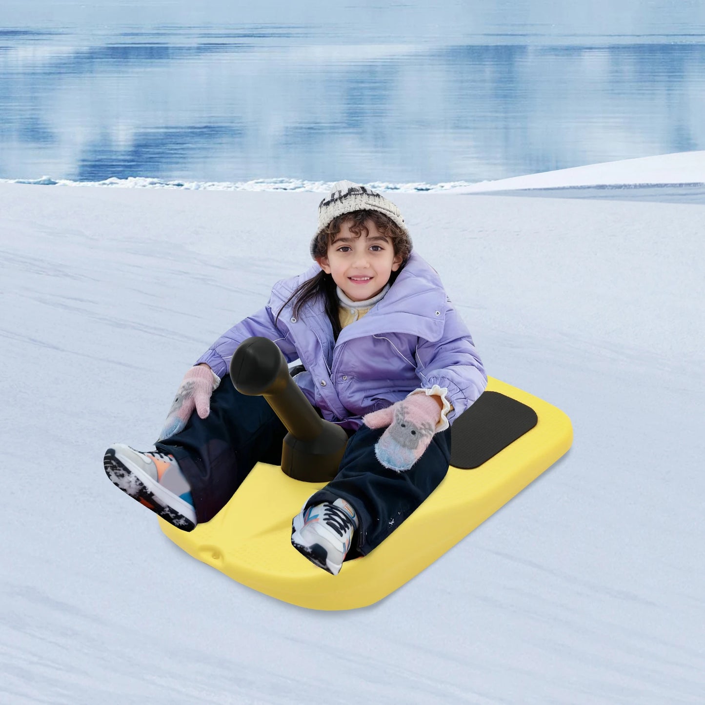 Outdoor Snow Sled, Winter Snow Sleds for Kids Adults, Plastic Toboggan Sleigh for Snowboarding Sliding, Snow Sledding Equipment