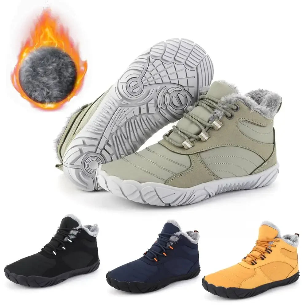 Womens Mens Waterproof Winter Barefoot Shoes Snow Boots Cotton Warm Fur Lined Unisex Walking Hiking Outdoor Hiking Walking Shoes
