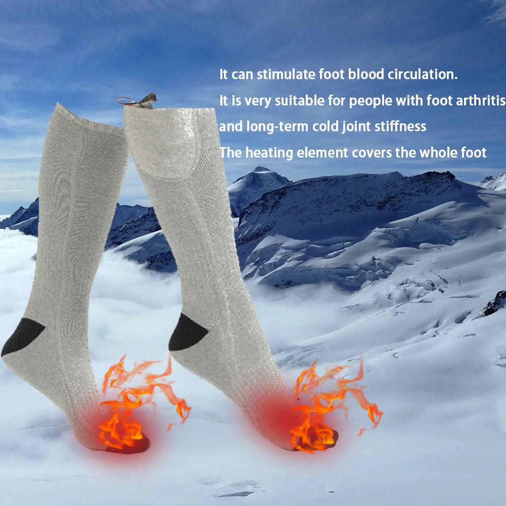 1Pair Winter Heated Socks Anti Slip Battery Powered Cold-Proof Skiing Sock Heating Warm Long Socks For Hiking Without battery