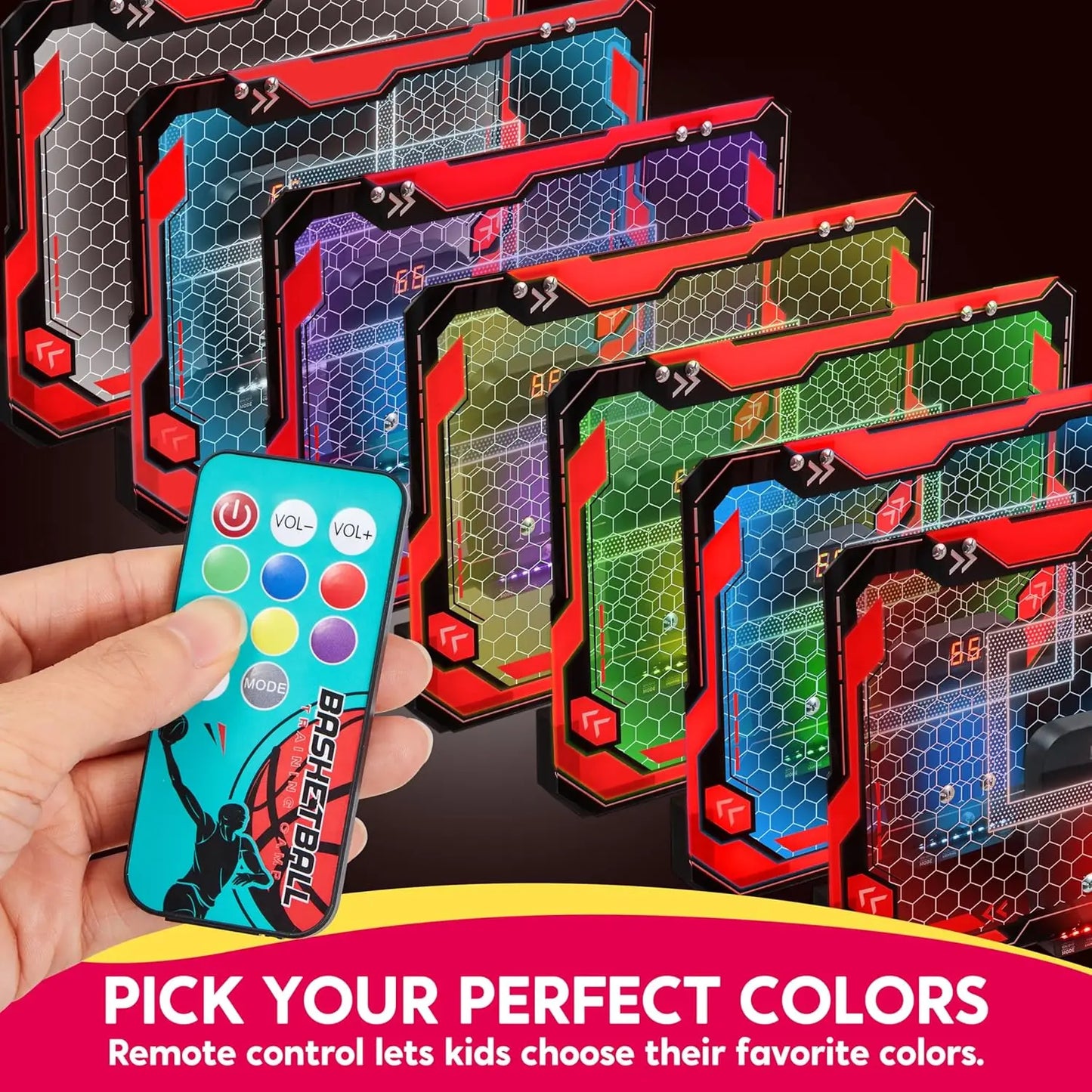 JOYFY Mini Indoor Basketball Hoop Light Up Over The Door Basket Ball Hoop for Kids Toys Birthday Gifts with Scoreboard & 4 Balls