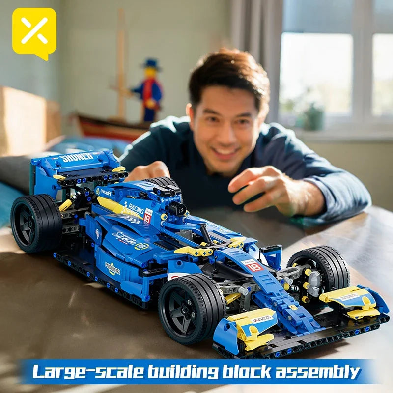 Kbox Blue F1 Formula Racing Car Building Block Model 1:10 Perfect Scale Collectible Block Toy Desktop Decoration