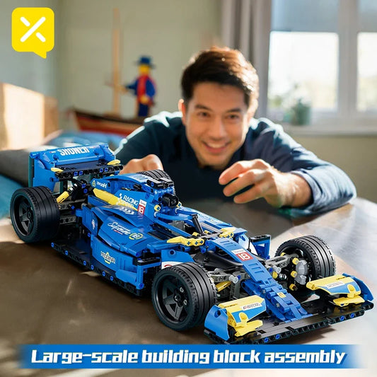 Kbox Blue F1 Formula Racing Car Building Block Model 1:10 Perfect Scale Collectible Block Toy Desktop Decoration