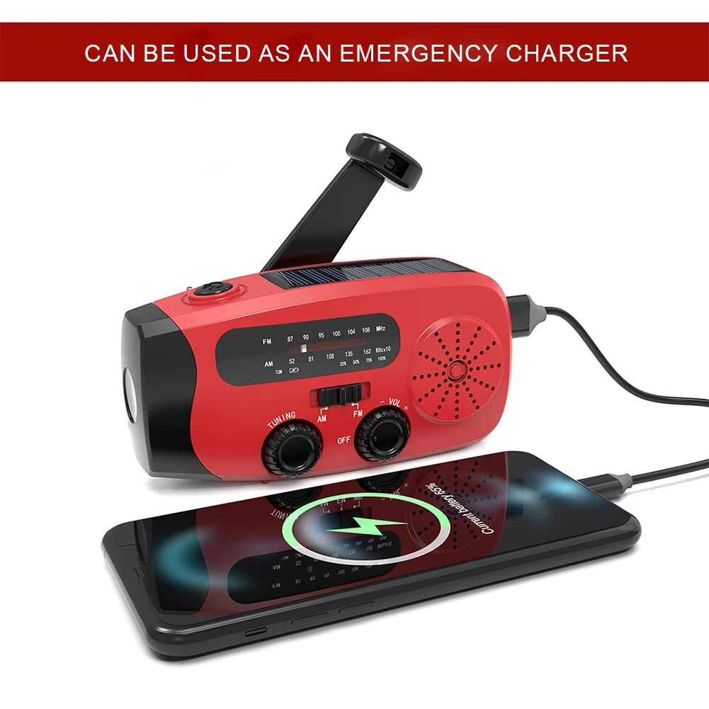 Solar Hand Crank Radio with LED Lights Hand Crank Weather Radio USB Charged & Solar Power Multifunctional for Camping Emergency