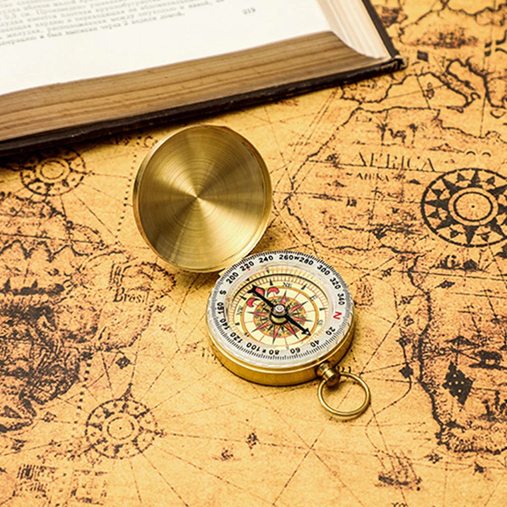 Outdoor Compass Pure Copper Multifunctional Mountaineering Camping Hiking Mini Luminous Retro Flip Compasses Outdoor Tool