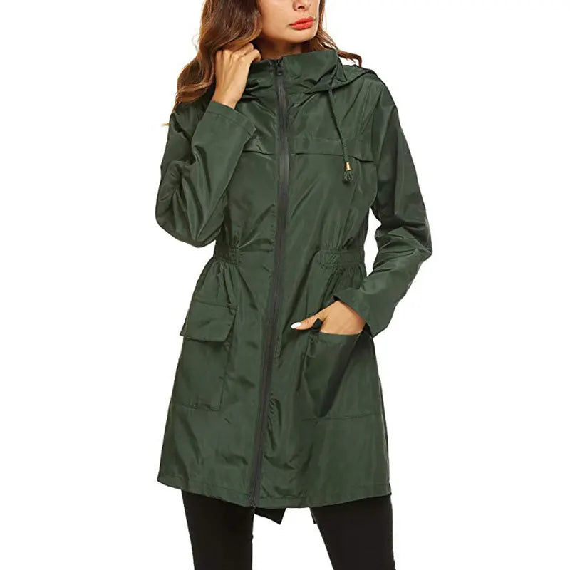 Women Fashion All Seasons Outdoor Waterproof Rain Jacket Casual Loose Hooded Windproof Coat Climbing Windbreaker Jacket