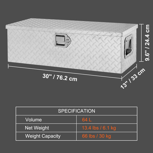 VEVOR Heavy Duty Aluminum Truck Bed Tool Box, Diamond Plate Tool Box with Side Handle and Lock Keys for Pickup, Truck Bed, RV