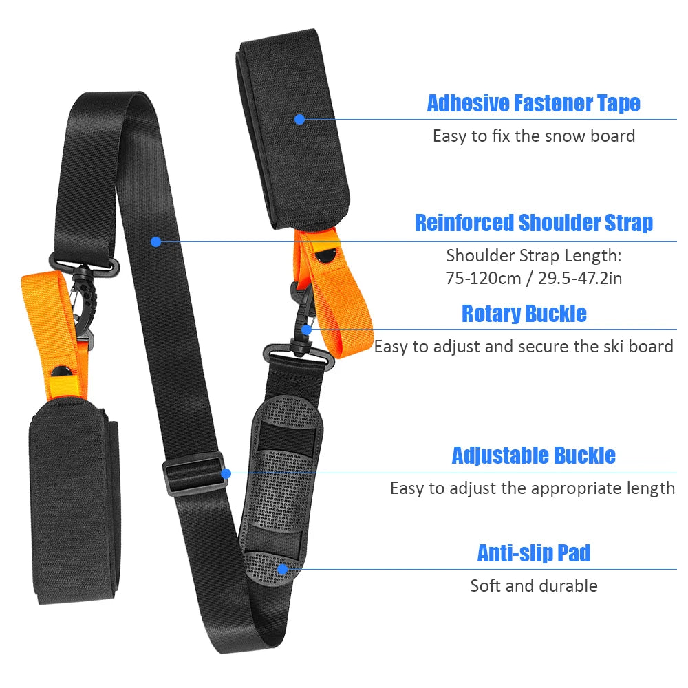 Ski Pole Carrying Strap Nylon Adjustable Ski Pole Shoulder Strap Skiboard Fixed Strap with Ant-Slip Pad Skiing Accessories